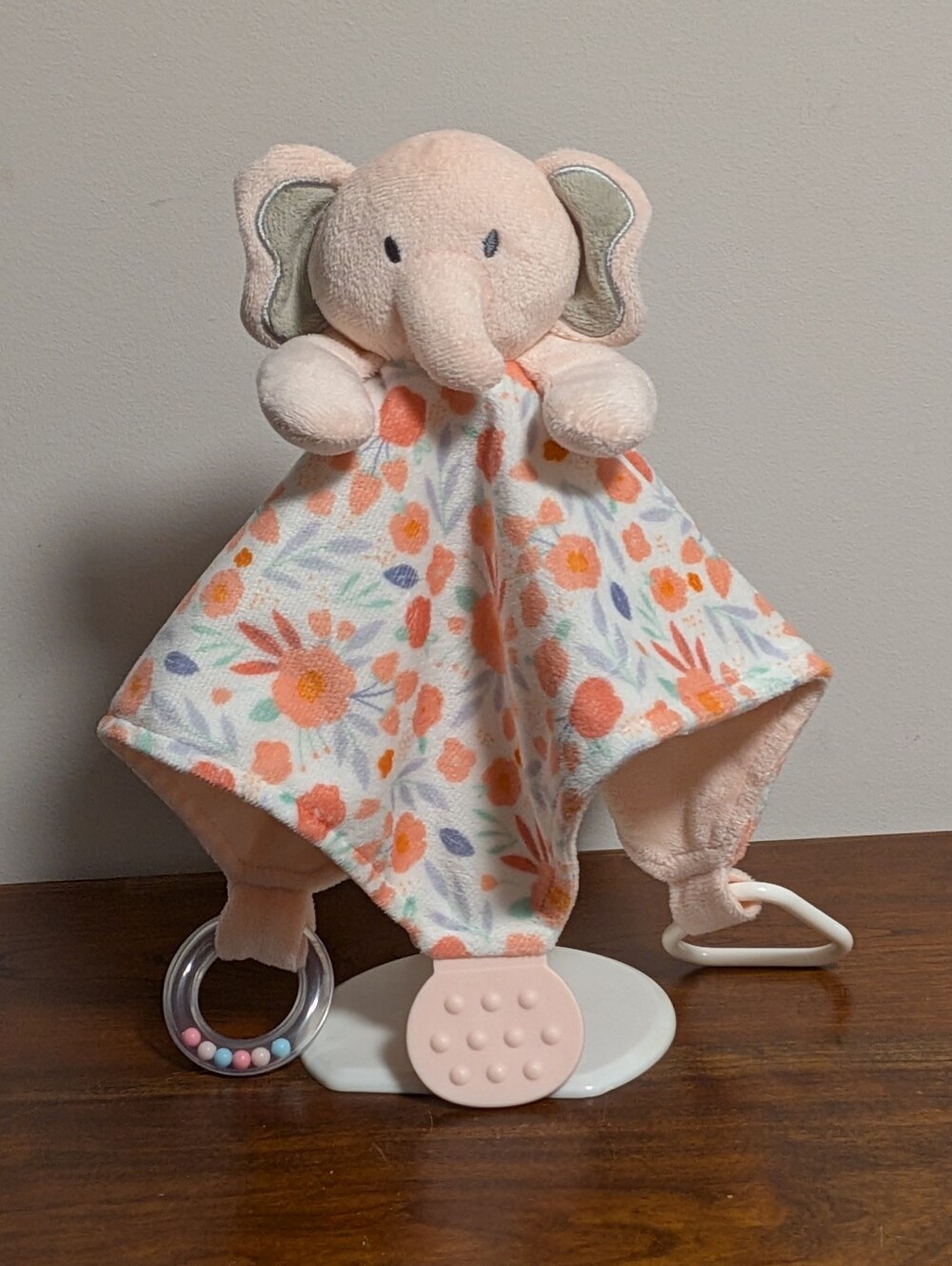 Luxe & Willow Peach Elephant Floral Security Blanket Lovey for Kids. Rattle,